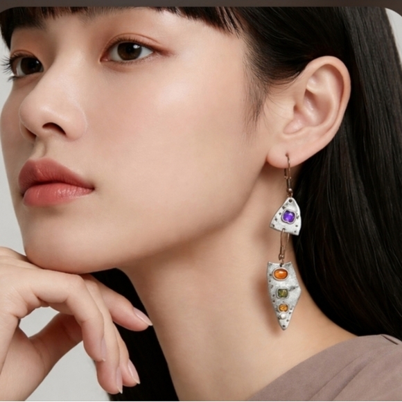 Free People Geo Dangle  Earrings  Silver   - Picture 5 of 5